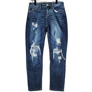 Judy Blue Los Angeles Womens Boyfriend Fit Jeans Dark Wash Distressed Size 9 29